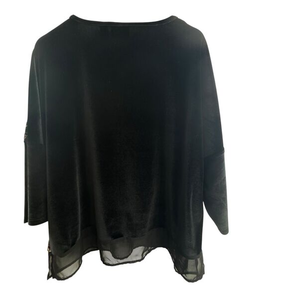 Chicos Womens Black Velour Embossed Animal Print Blouse Size 3 US XL Chiffon - Picture 8 of 8